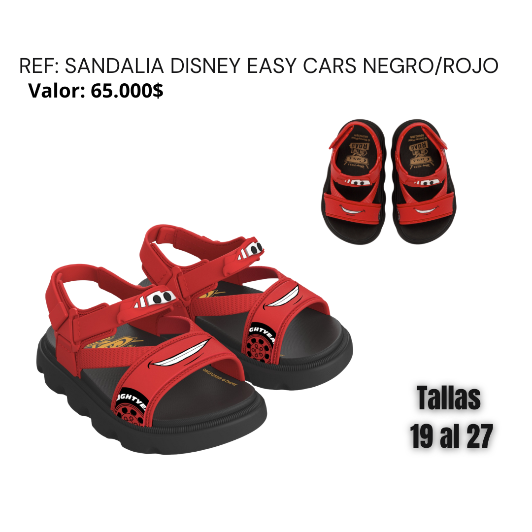 Sandalia disney easy cars negro/rojo
