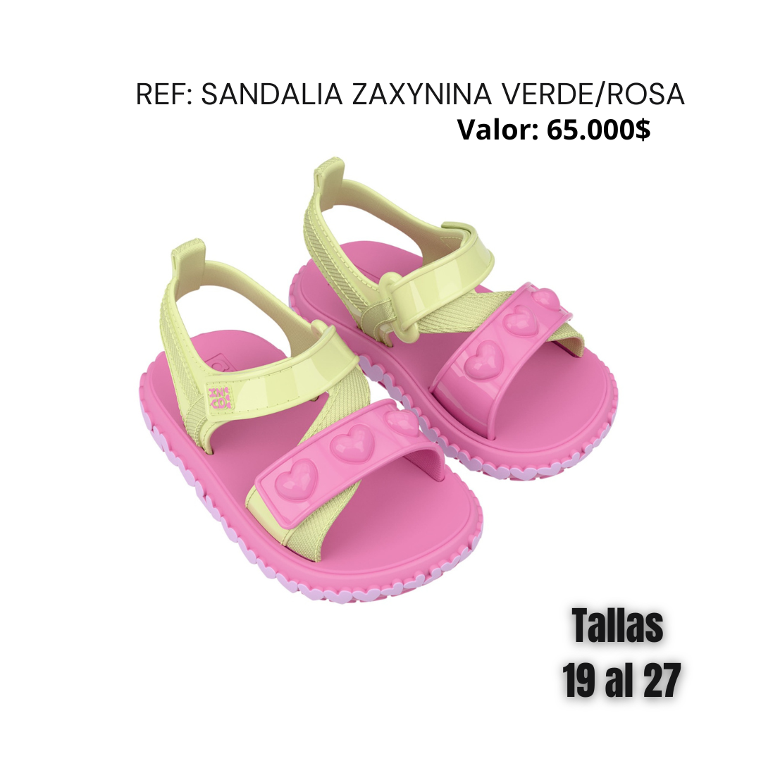 Sandalia zaxynina verde/rosa