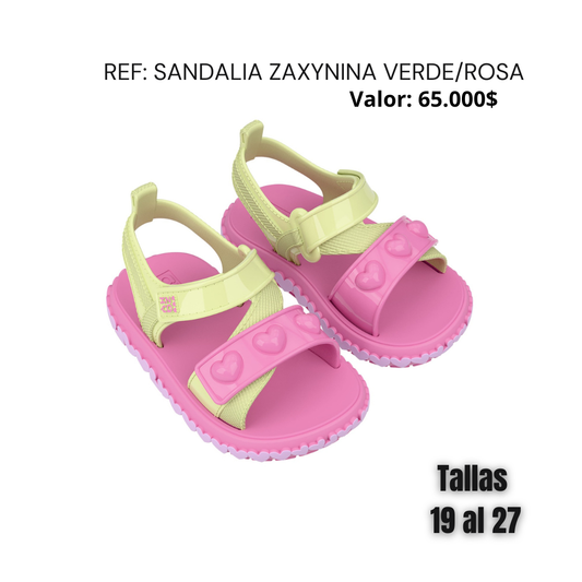 Sandalia zaxynina verde/rosa