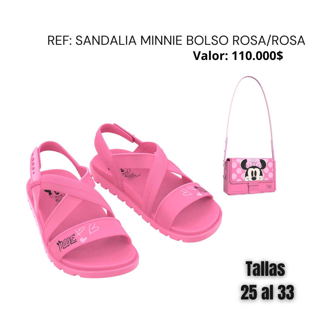 Sandalia minnie bolso rosa/rosa
