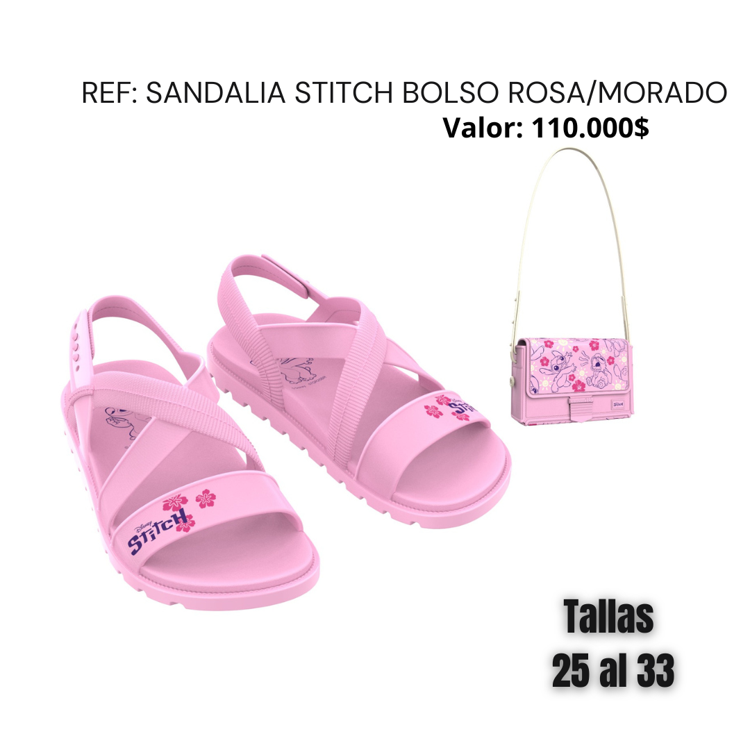 Sandalia stitch bolso rosa/morado